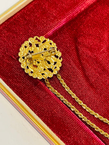 1950’s Filigree Rhinestone Double Brooch with Hearts Devil's Details